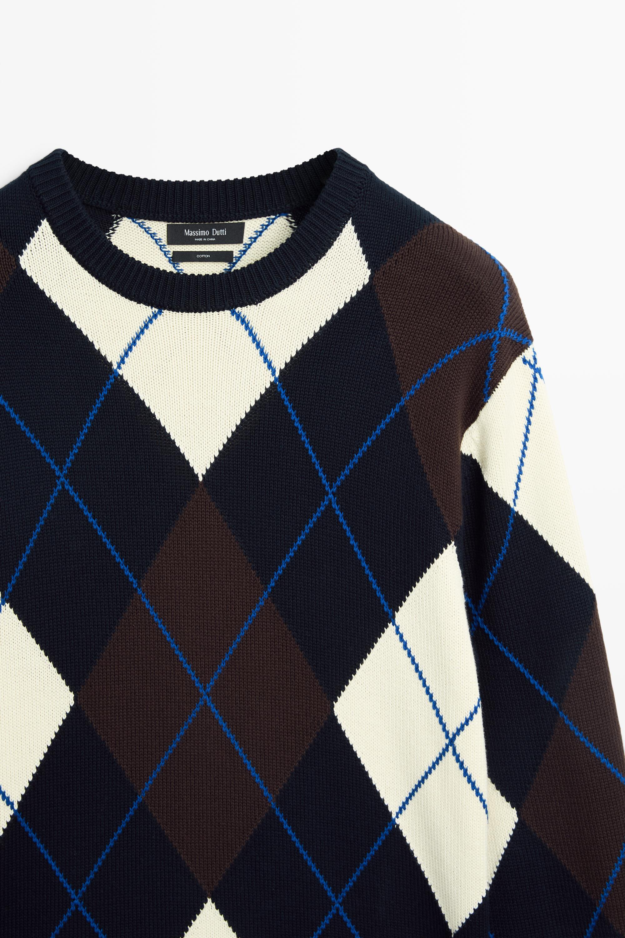 100% Cotton Argyle Knit Sweater